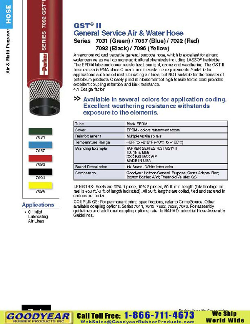 Parker 7092 General Service Air & Water Hose, and Parker 7093 Parker