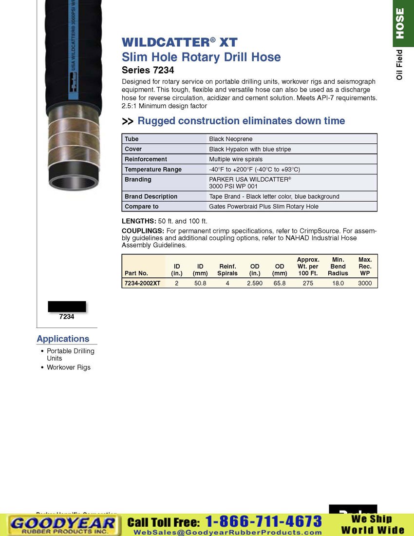 Parker 7234 Wildcatter Xt Slim Hole Rotary Drill Hose