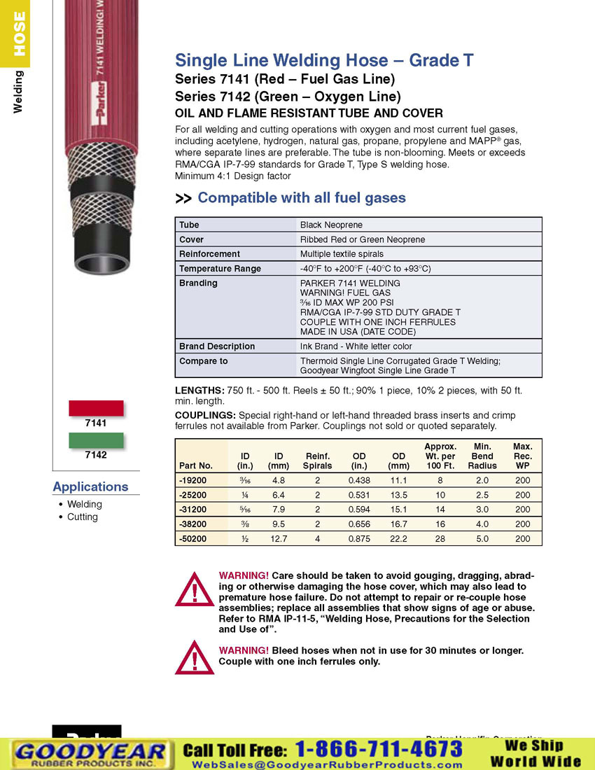 Parker 7141 And Parker 7142 Single Line Grade T Ribbed Welding Hos